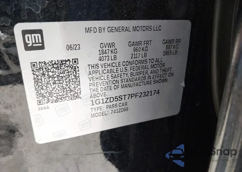 2023 Chevrolet Malibu Fwd 1Lt z USA, uszkodzony, nr VIN 1G1ZD5ST7PF232174